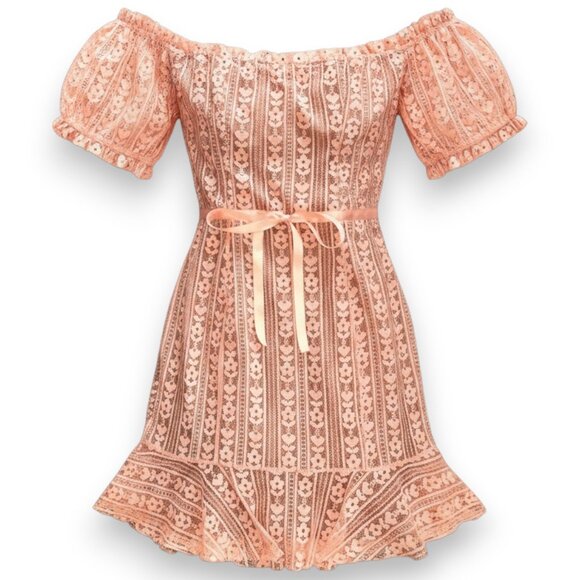 For Love & Lemons Dakota Lace Mini Dress Peach Large Floral Lace Resort Party - Picture 12 of 12